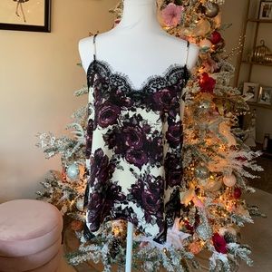 Halogen satin and lace floral camisole